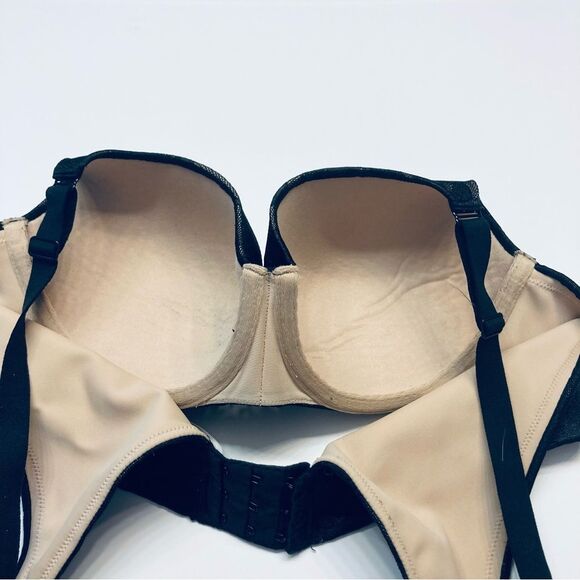 Cacique Lightly Lined Balconette Lace Bra Size 38C Black Floral Lace Overlay - Picture 4 of 6